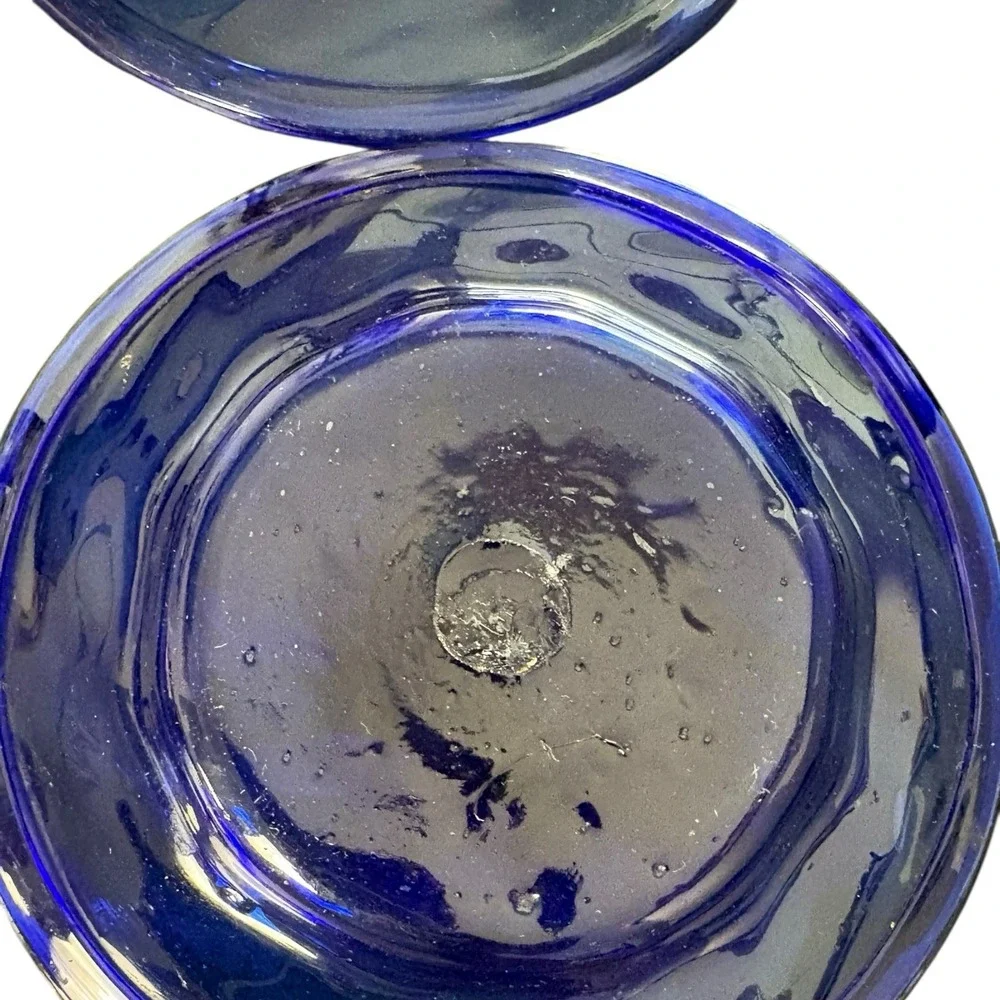 Vintage Set of 5 Cobalt Blue Glass Dessert Plates‎ Side Plates